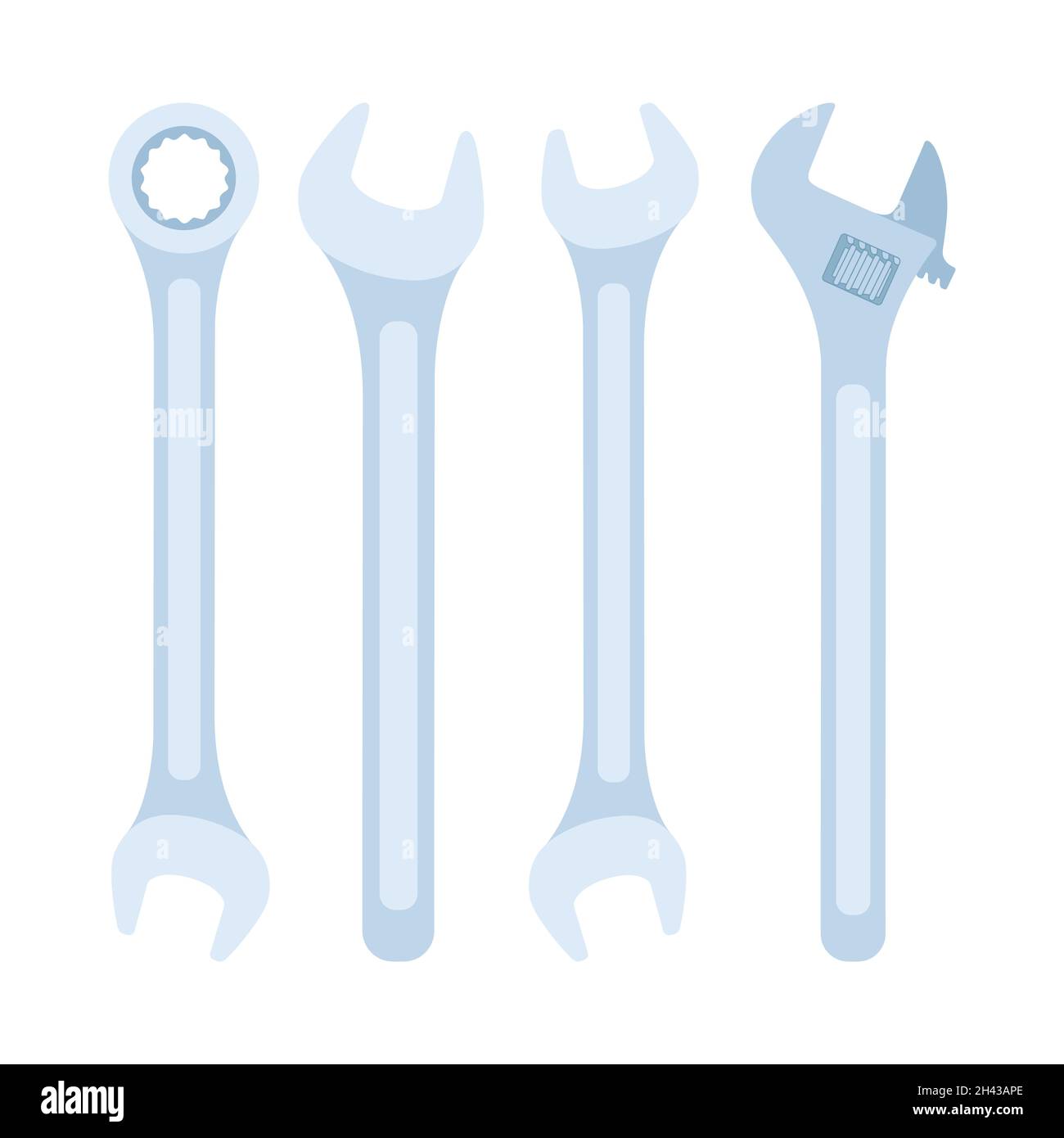 Various Wrenches set. Wrench isolated on white background. Vector