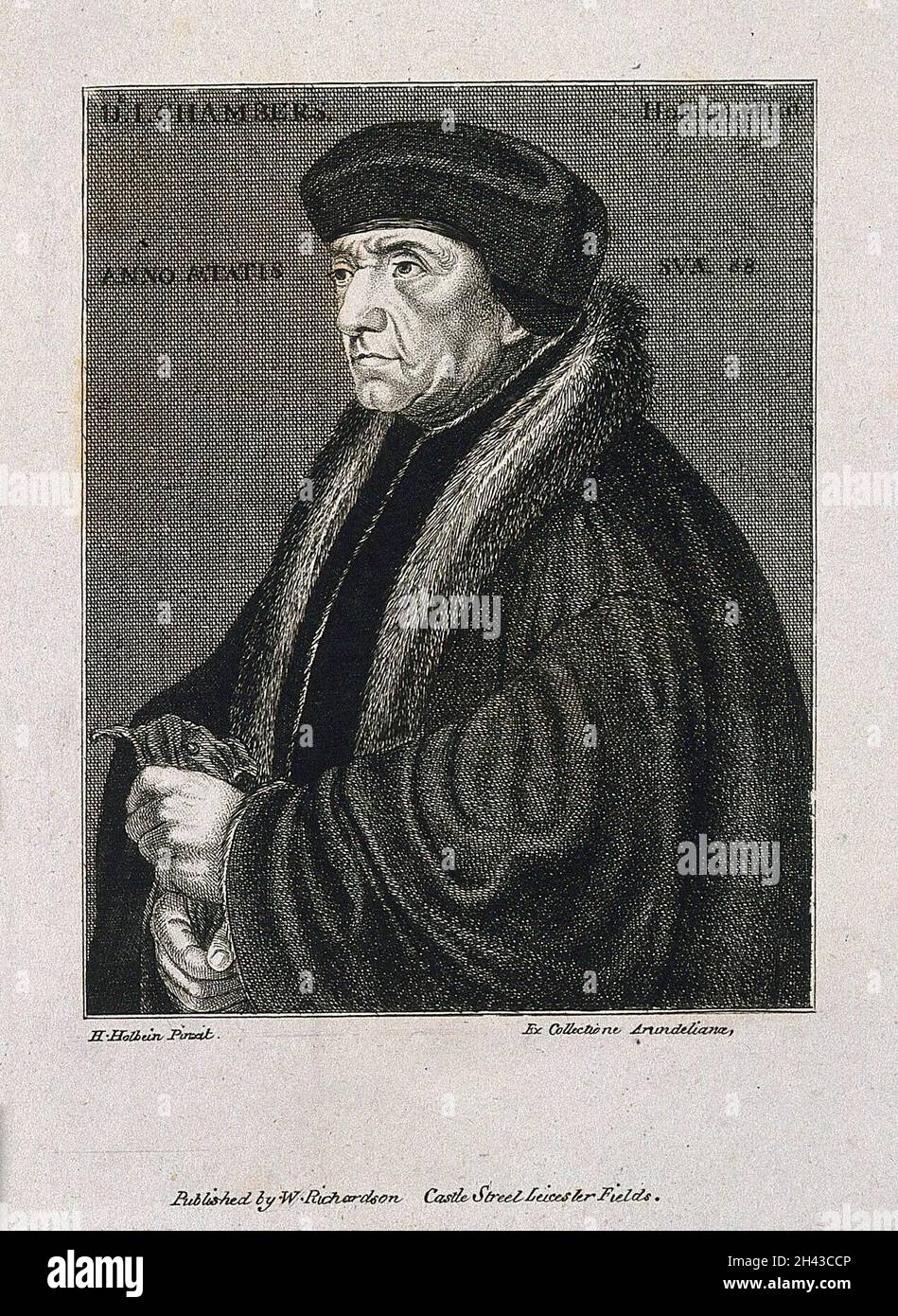 Sir John Chambers [Chambre]. Line engraving, after H. Holbein. Stock Photo