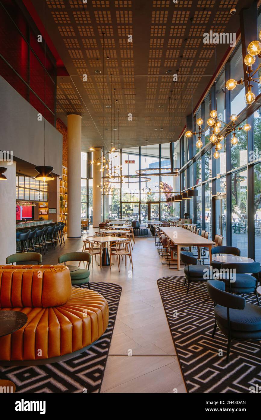 Ground level restaurant interior. Radisson RED Rosebank, Johannesburg