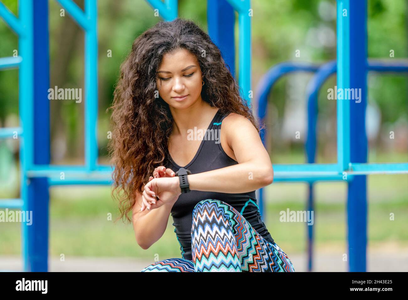 Girl with fitness tracker Stock Photo