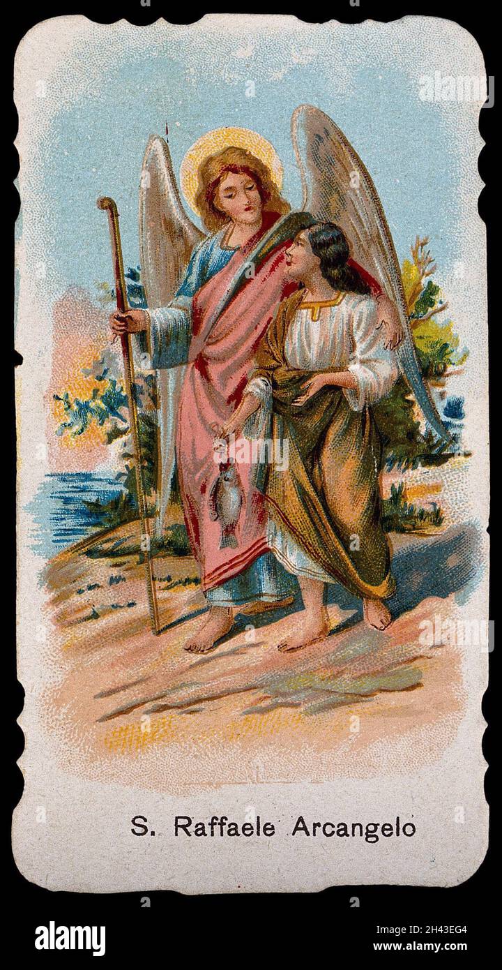 Saint Raphael the Archangel. Colour lithograph, 1915 Stock Photo Alamy