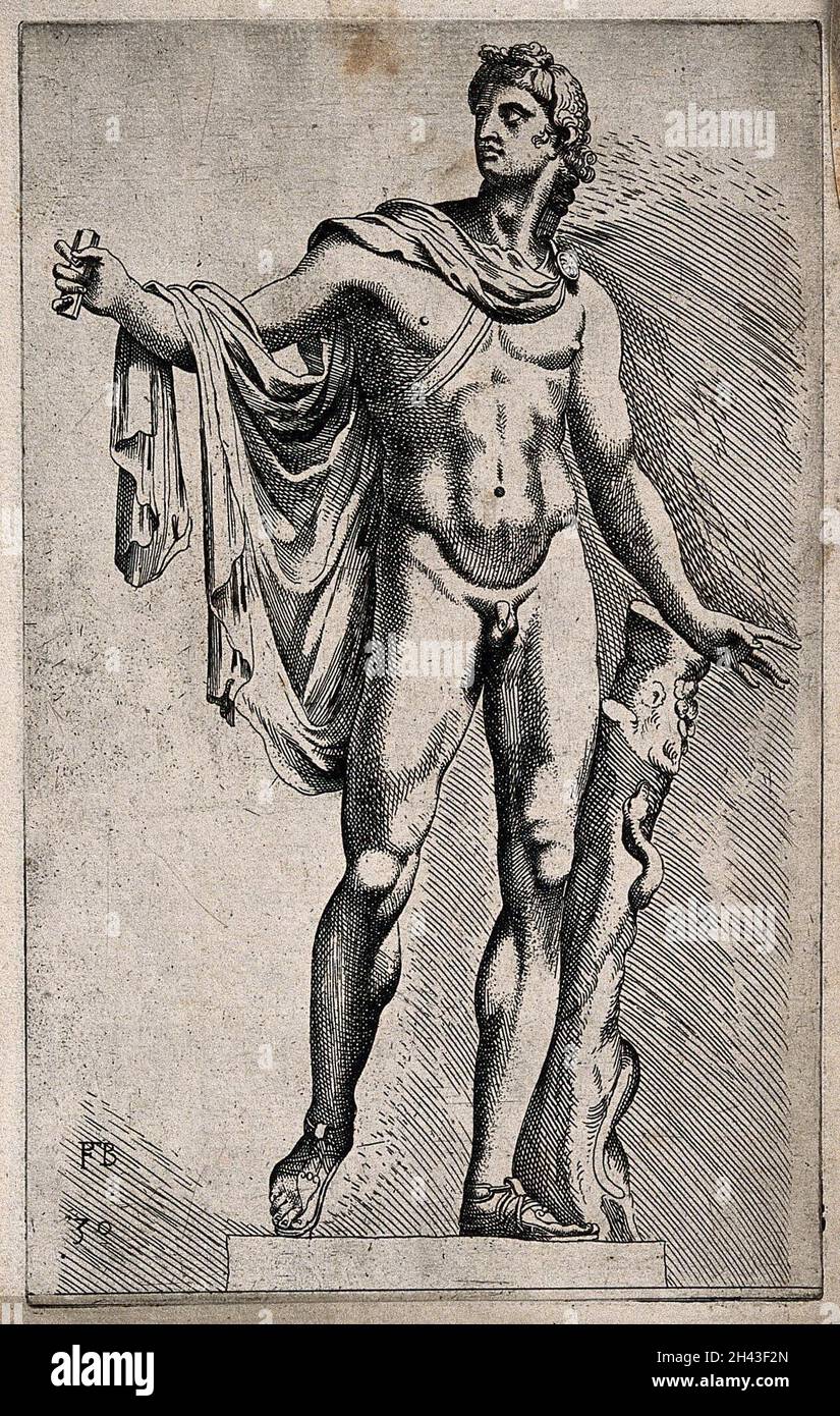 Apollo. Etching by F. Perrier. Stock Photo