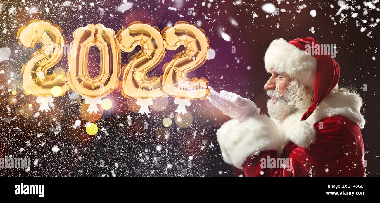 Santa Christmas 2022 Greeting Card With Santa Claus For Year 2022 Stock Photo - Alamy