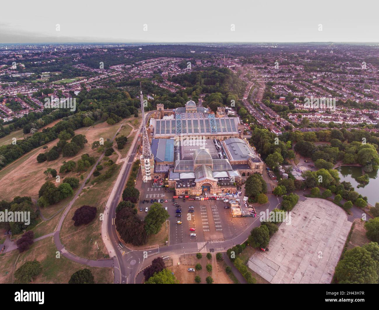 Aerial view of Alexandra Palace in North London Stock Photo
