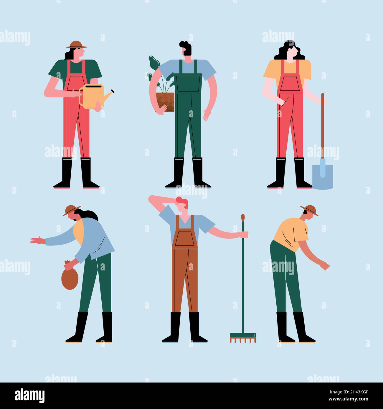 six farmers workers characters group Stock Vector Image & Art - Alamy