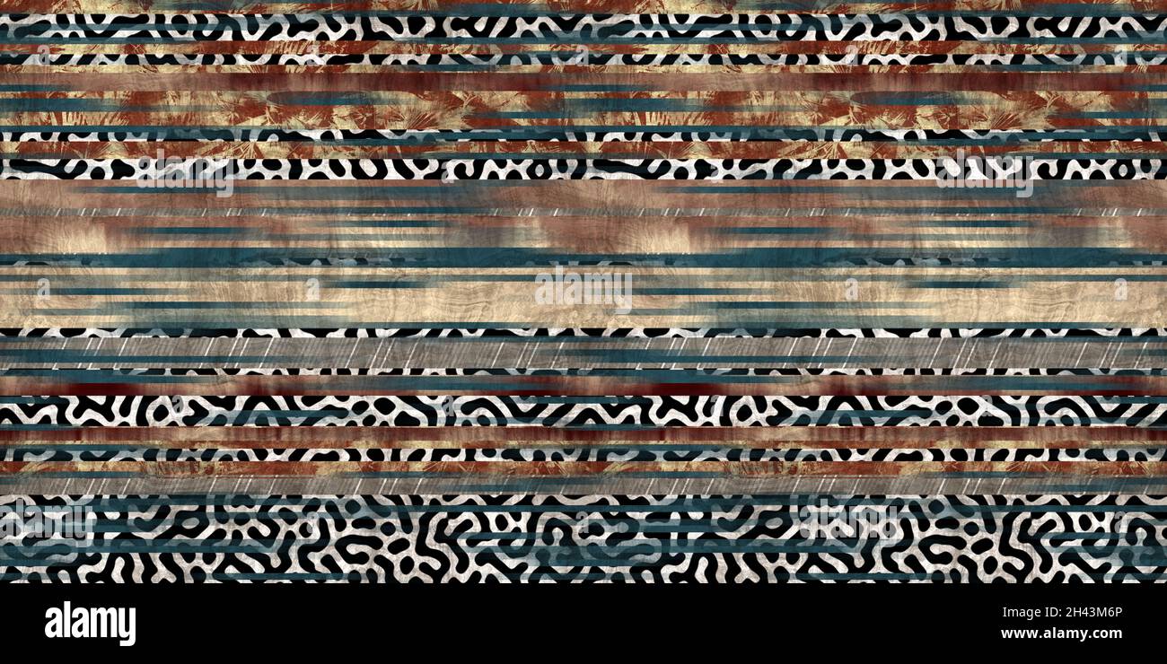 Seamless tribal ethnic stripe grungy border surface pattern design for ...