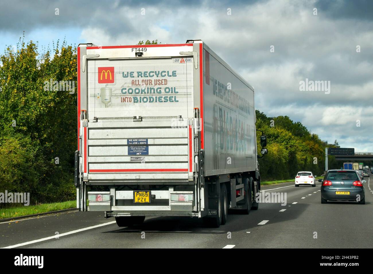 Birmingham, Eng;land - October 2021: Rear view of an articulated lorry delivering to McDonalds fast food restaurants. Stock Photo