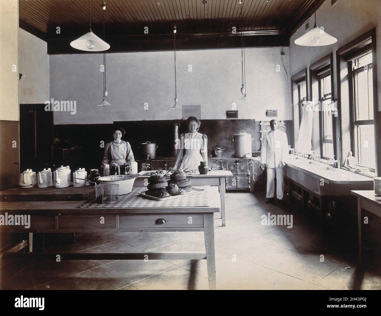 Johannesburg Hospital, South Africa kitchen area with staff, tea pots
