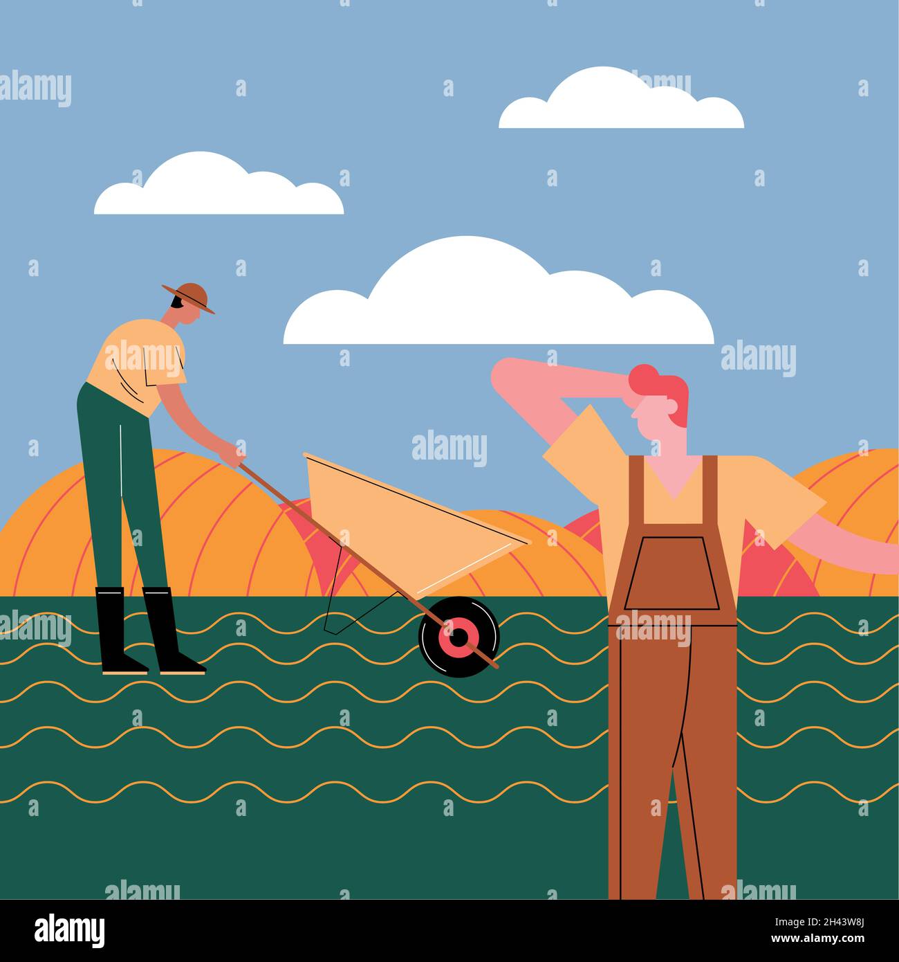 farmers with shovel cultive scene Stock Vector Image & Art - Alamy