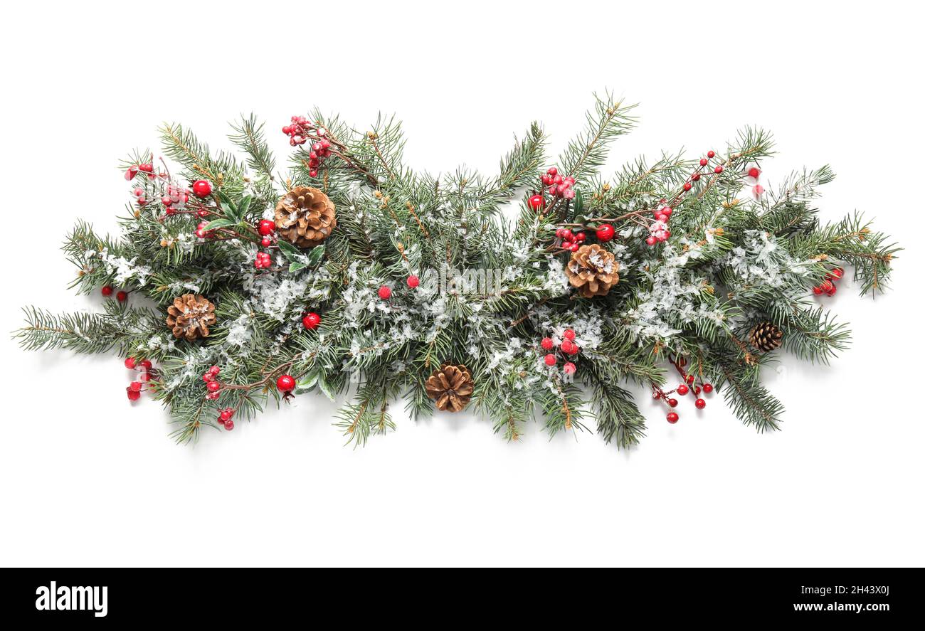 Christmas fir branches and pine cones on white background Stock Photo ...