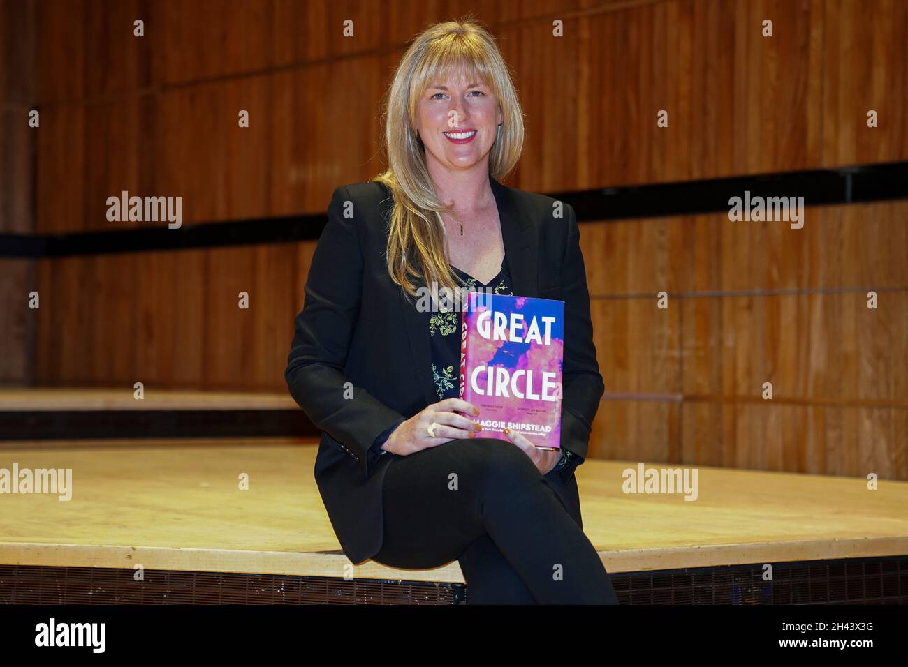Maggie Shipstead with her book Great Circle, is one of the six authors shortlisted for the 2021 Booker Prize, during a photo call at the Royal Festival Hall in London. Picture date: Sunday October 31, 2021. Stock Photo