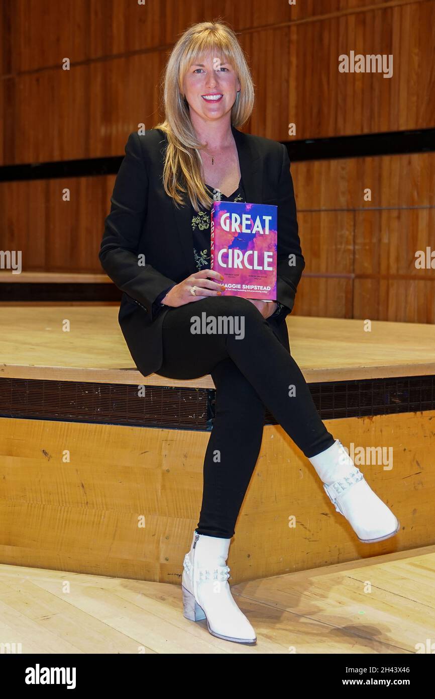 Maggie Shipstead with her book Great Circle, is one of the six authors shortlisted for the 2021 Booker Prize, during a photo call at the Royal Festival Hall in London. Picture date: Sunday October 31, 2021. Stock Photo