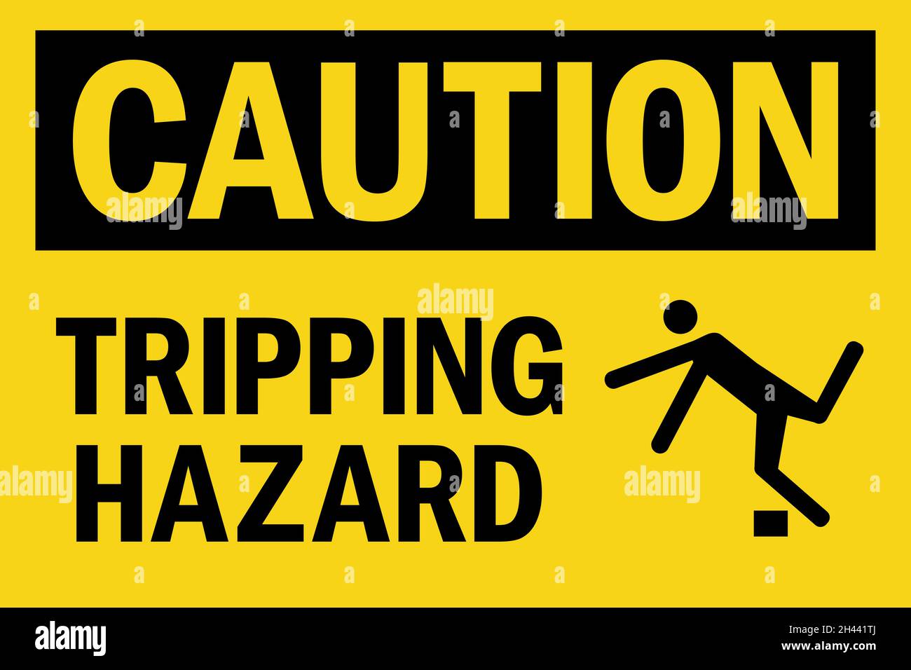 Tripping hazard caution sign. Black on yellow background. Health safety signs and symbols. Stock Vector