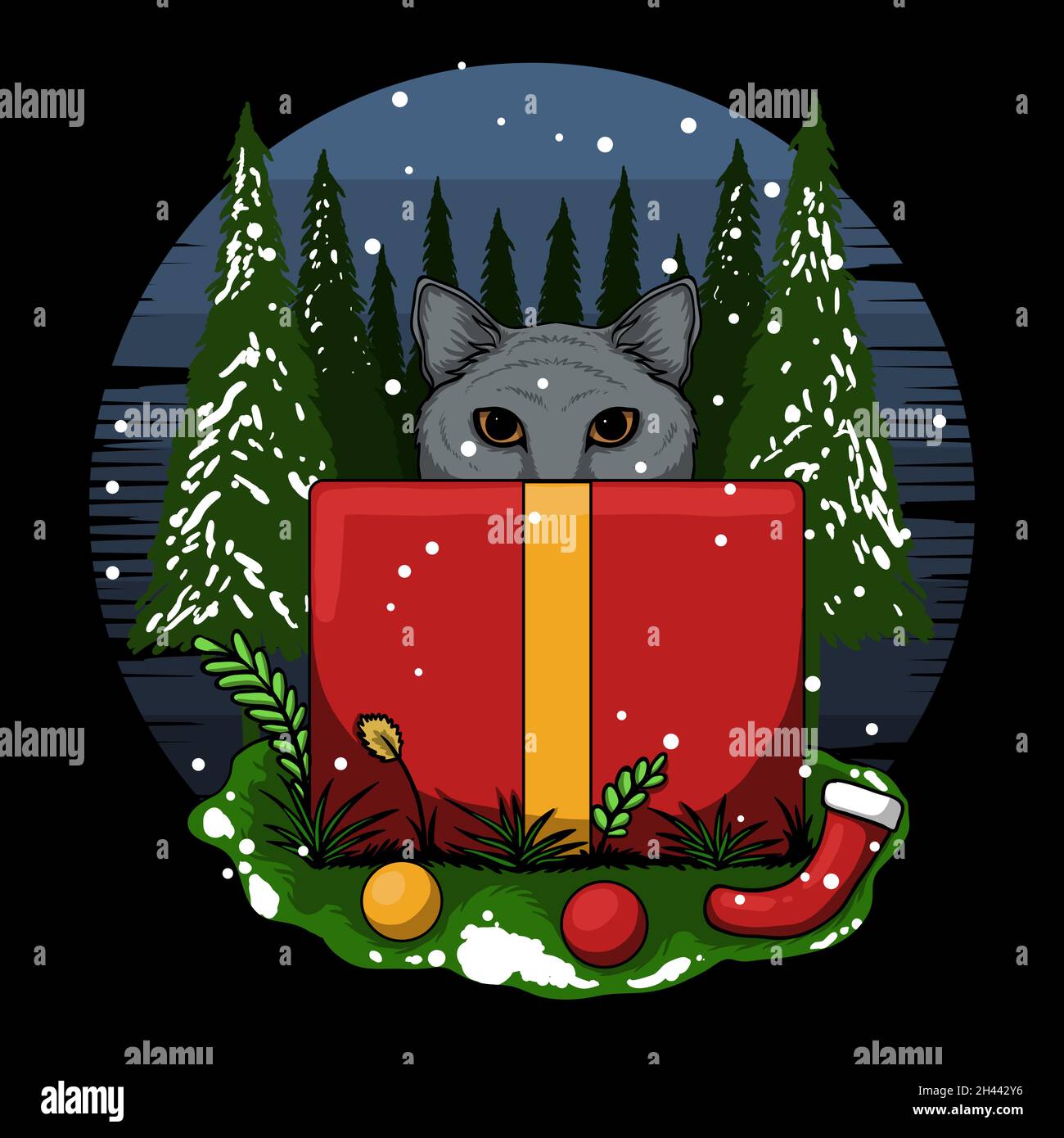 merry christmas kitten gift box vector illustration Stock Vector