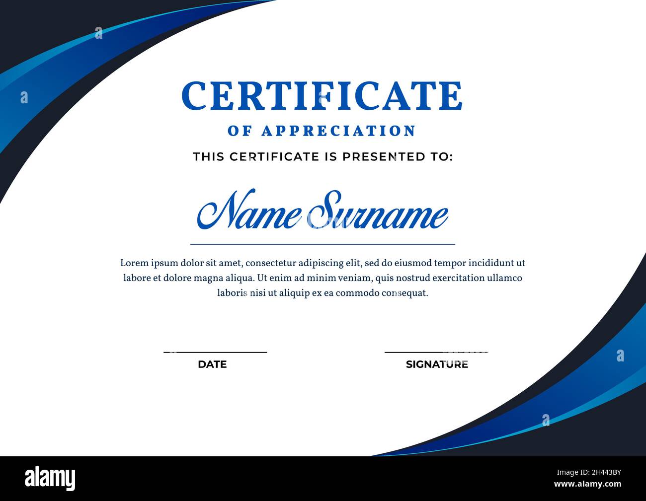 Elegant blue gradient color certificate template, appreciation for business and education. Stock Vector