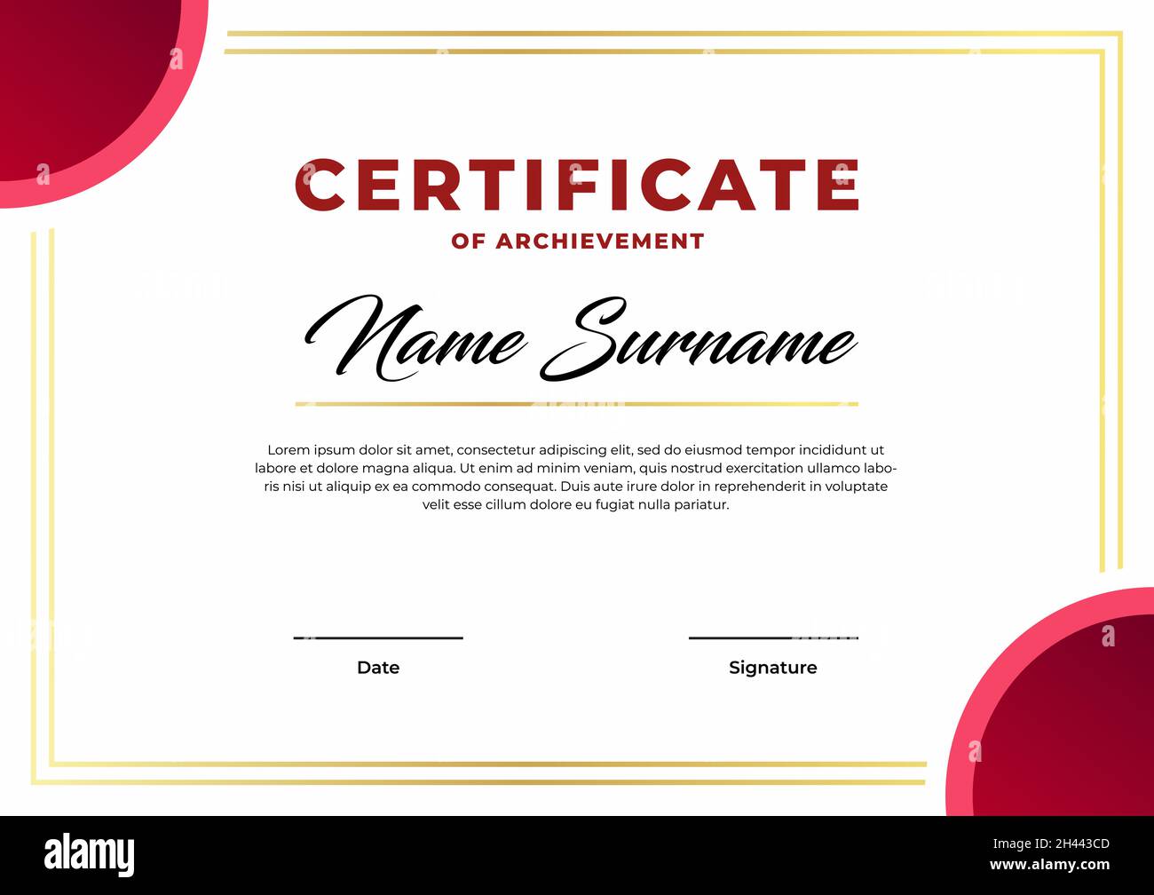 Elegant red and gold certificate template, appreciation for business and education. Stock Vector