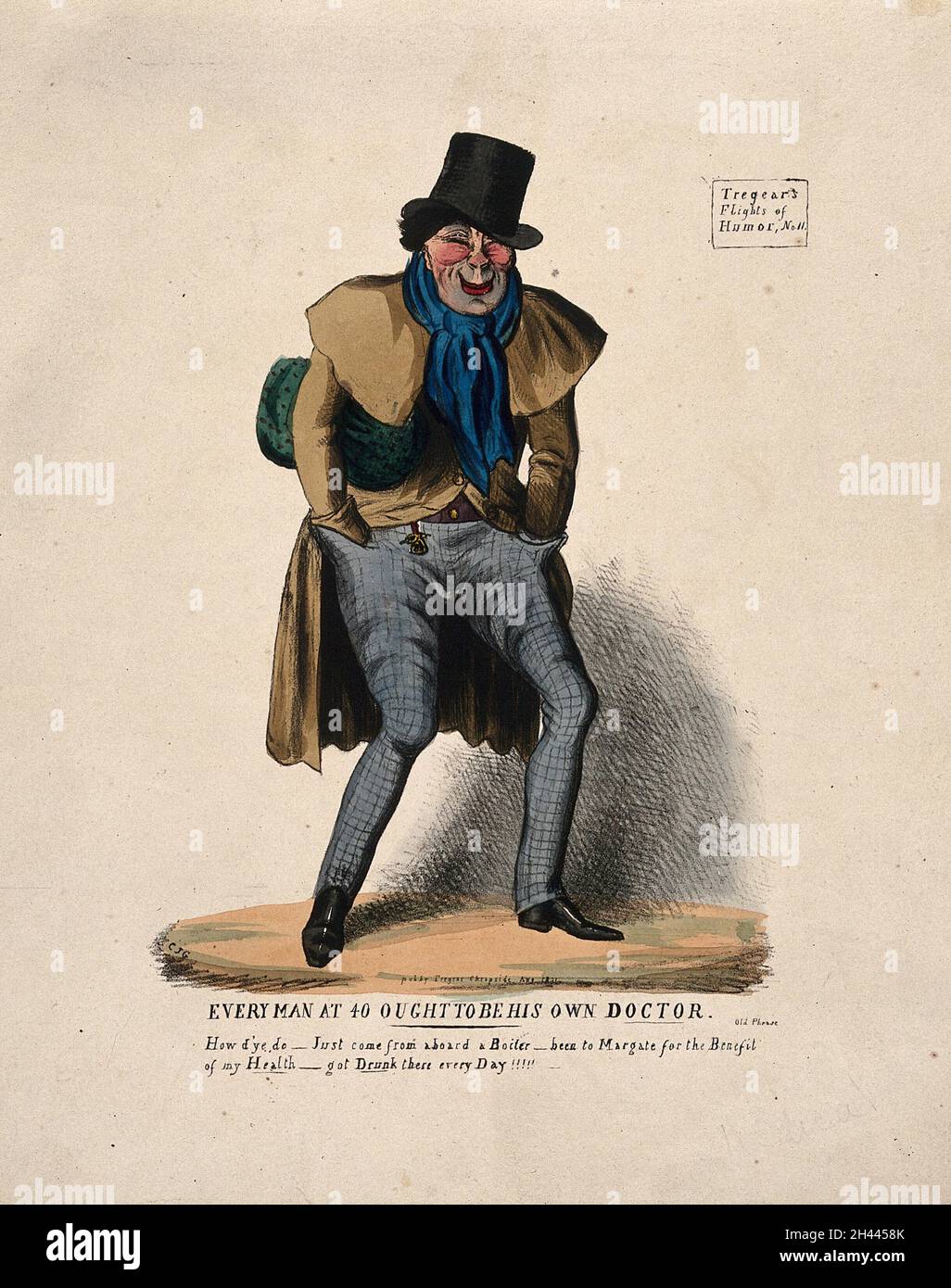 A man with flushed cheeks, perhaps from fever or alcohol. Coloured