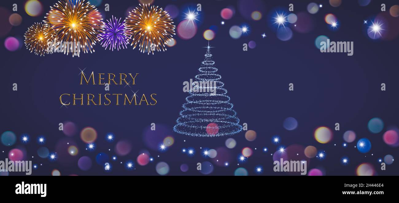 Merry Christmas and happy new year 2022 greeting card with fireworks ...