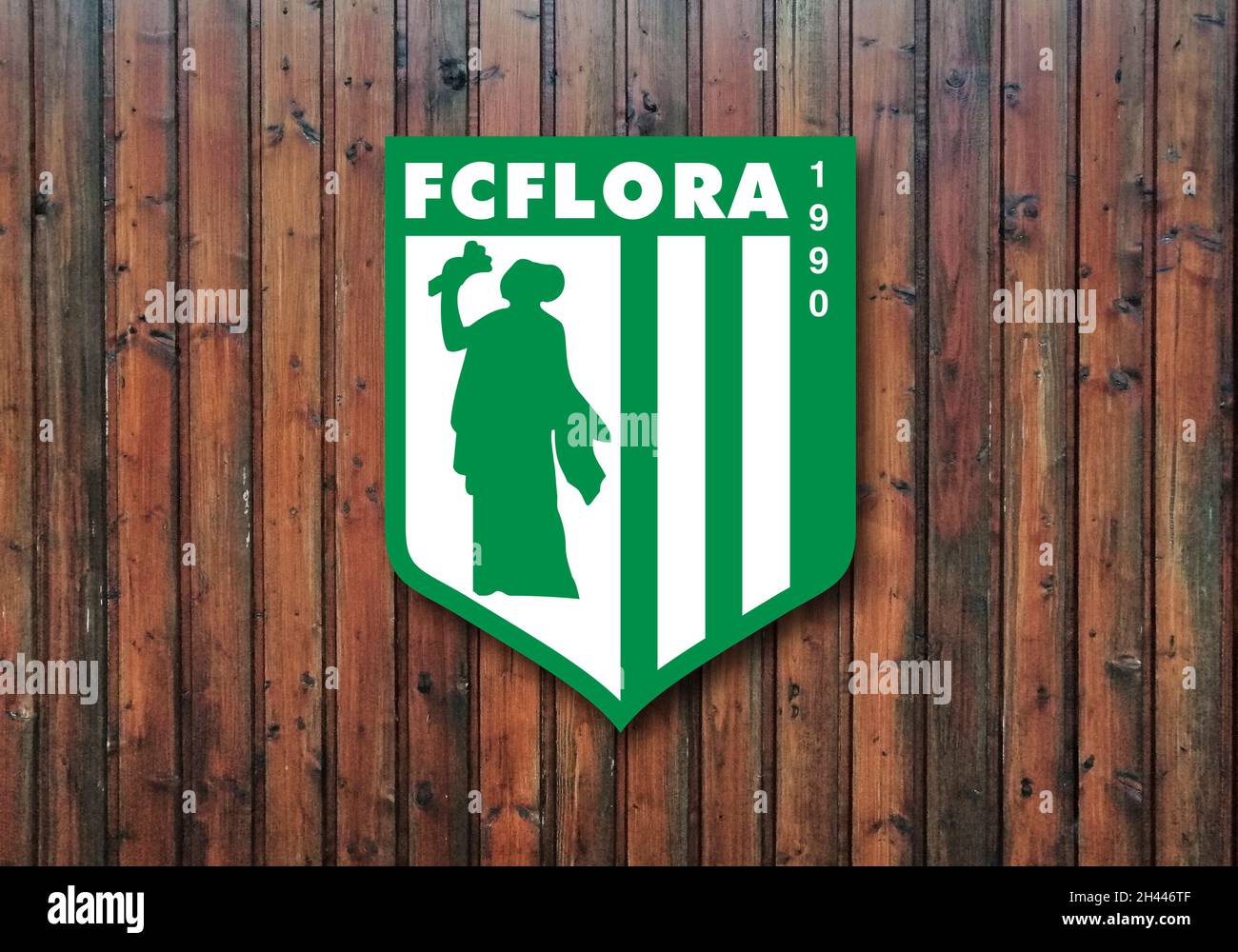 Coat of arms FC Flora,Tallinn, football club from Estonia Stock Photo