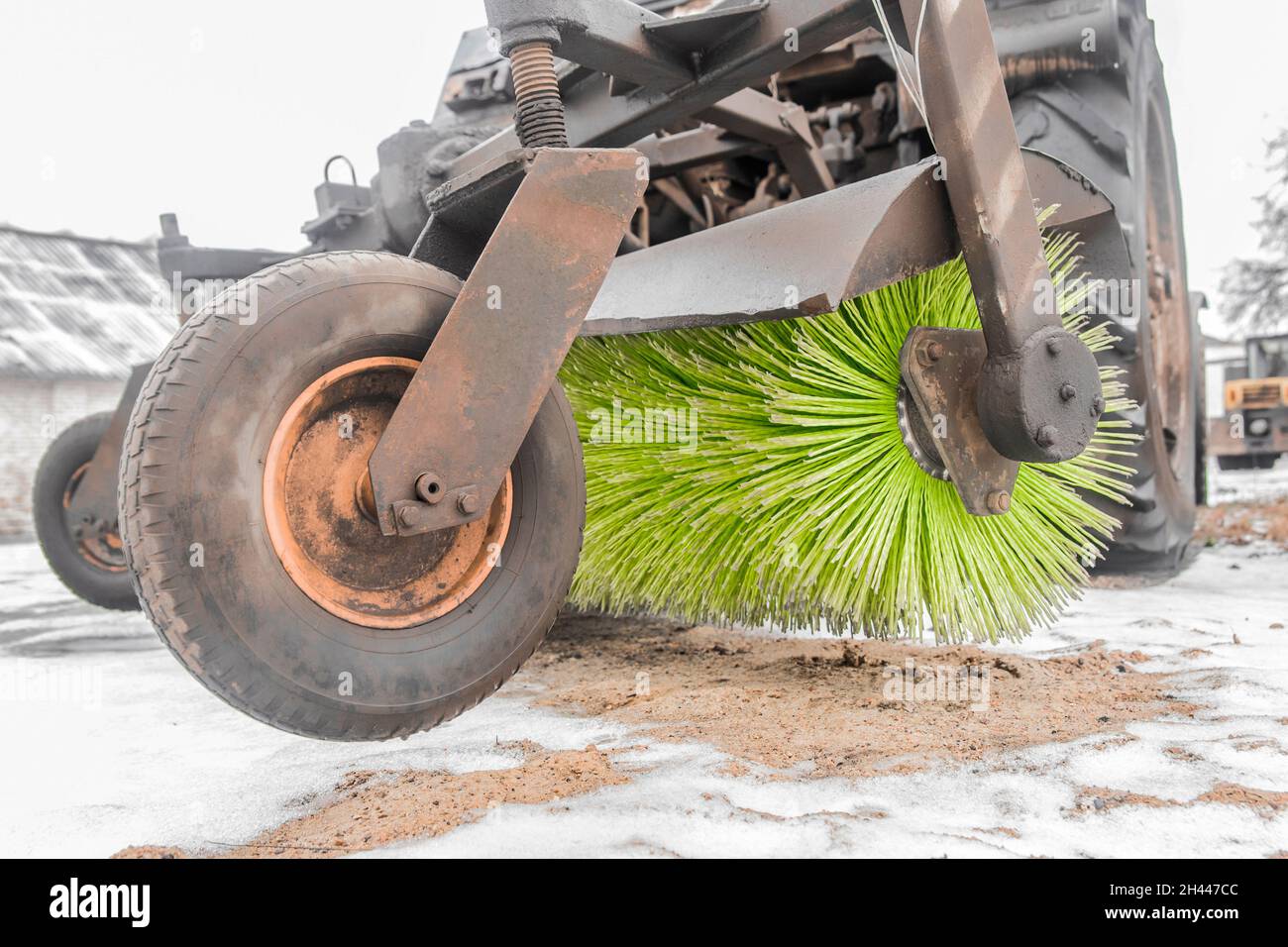 Sweeping machine tractor brush. Service and equipment for road and