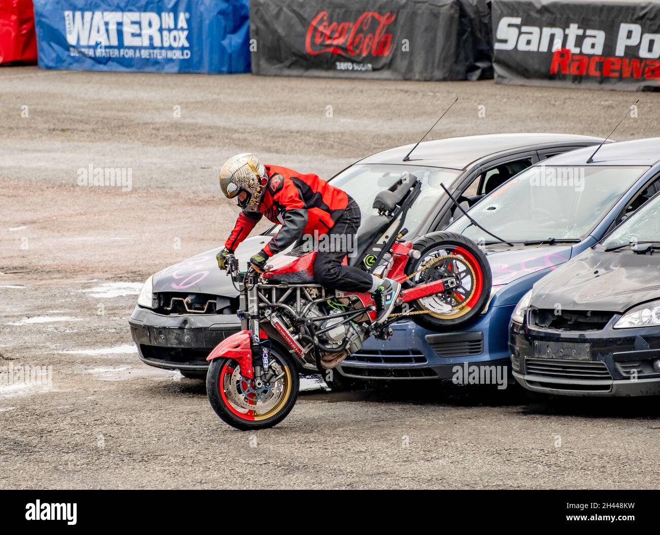 Lee Bowing Racing Lee Bowers, stunt bike rider, putting on a show at the Flame & Thunder ...