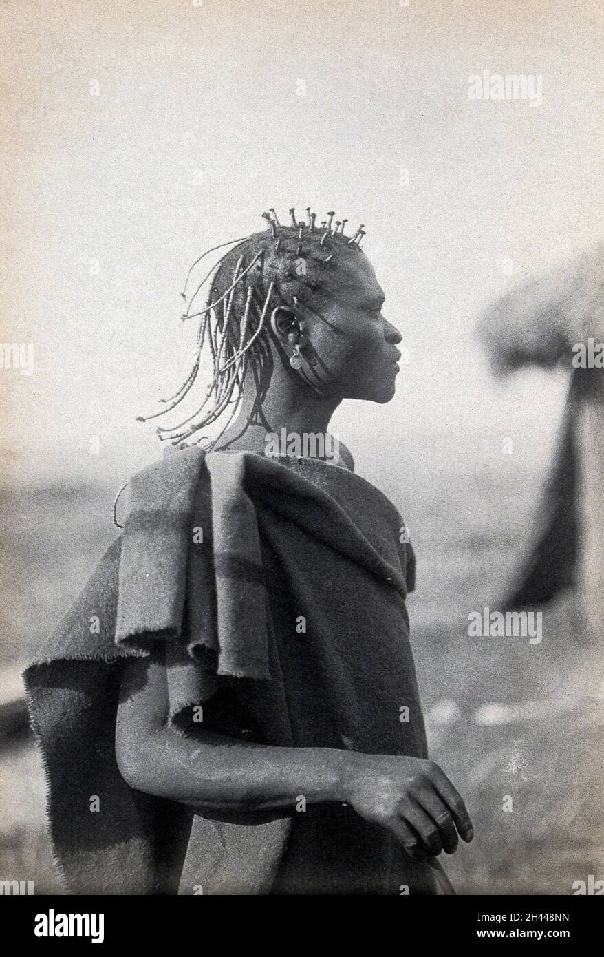 South Africa: a Pondo tribesman with an elaborate hairstyle. Photograph, ca. 1900. Stock Photo