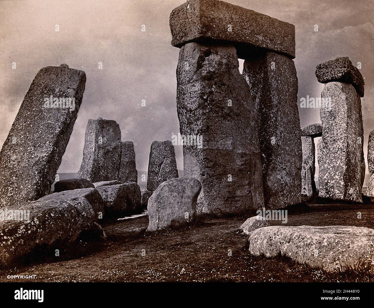 Stonehenge, England: view of leaning stone (left) in relation to other ...