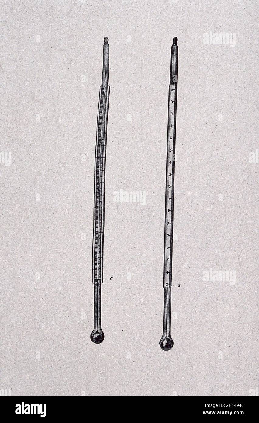 Two thermometers. Process print, 1910/1940? Stock Photo