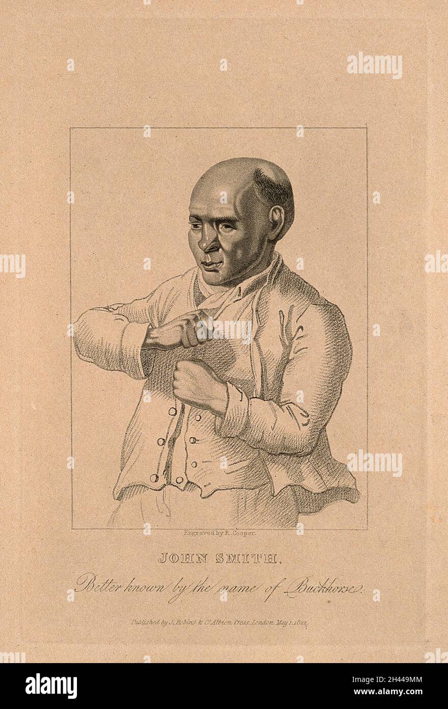 John Smith, known as Buckhorse, a pugilist. Stipple engraving by R. Cooper, 1822, after D. Dodd. Stock Photo