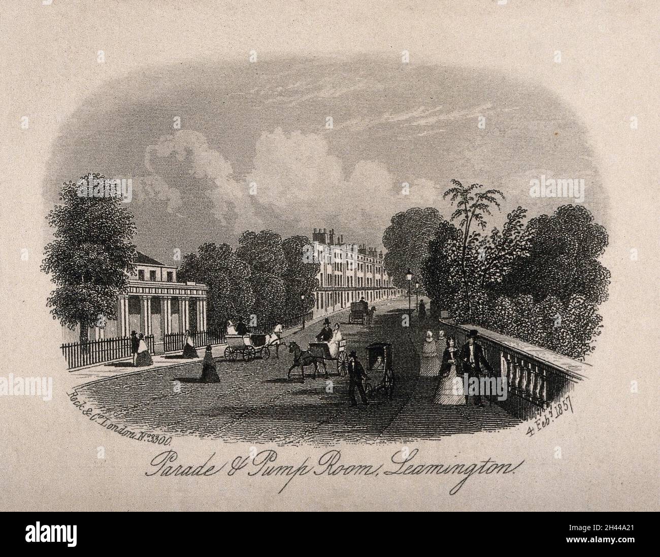 Leamington Spa, Warwickshire Parade and pump room. Steel engraving