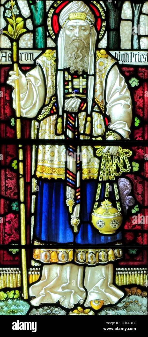Aaron, High Priest, Old Hunstanton, stained glass window, by Clayton and Bell, c.1890, Norfolk Stock Photo