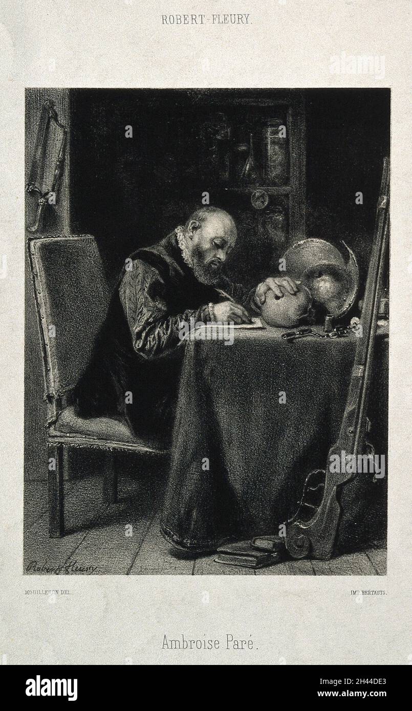 Ambroise Paré. Lithograph by Mouilleron after Robert-Fleury. Stock Photo