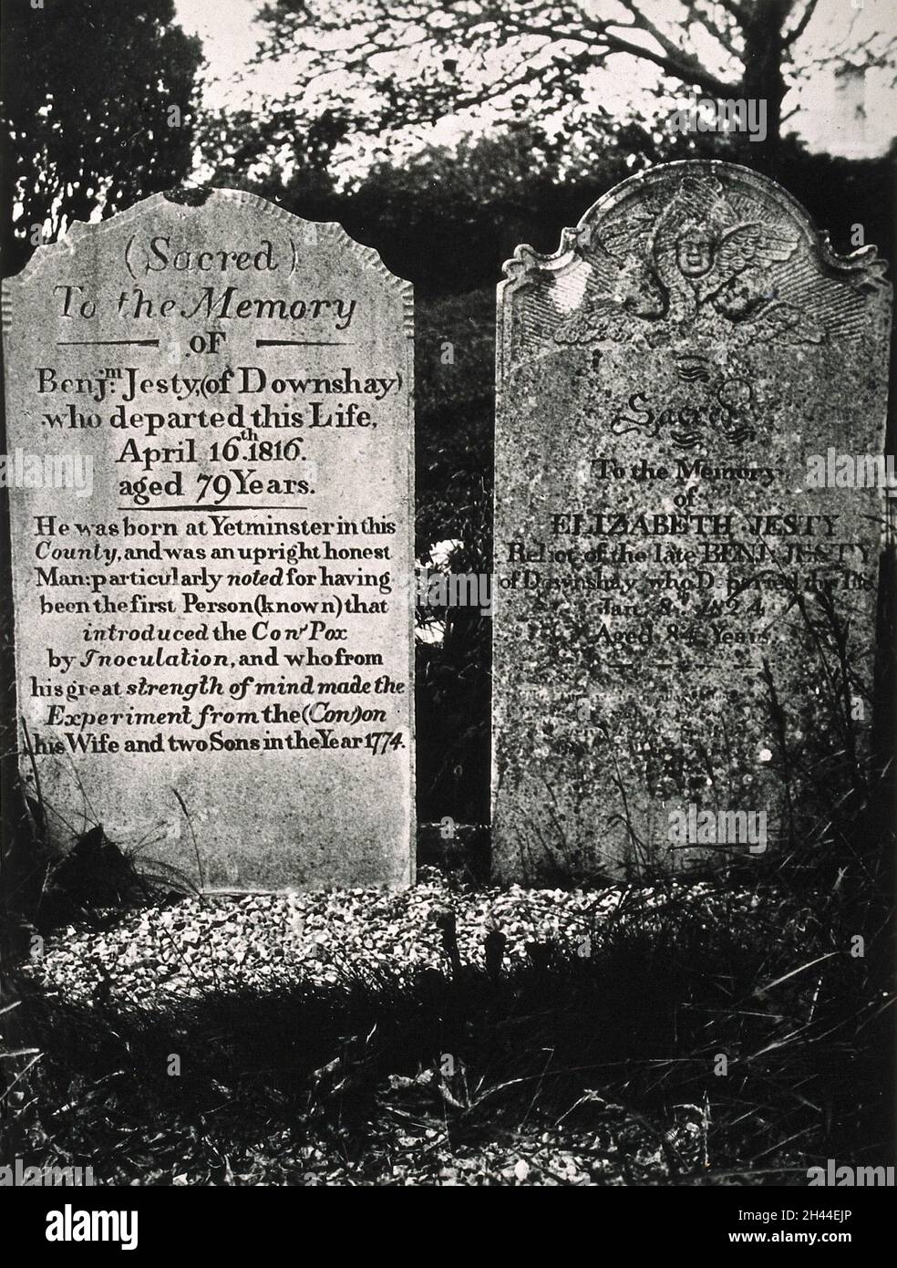 Tombstones recording the deaths of Benjamin Jesty and his wife