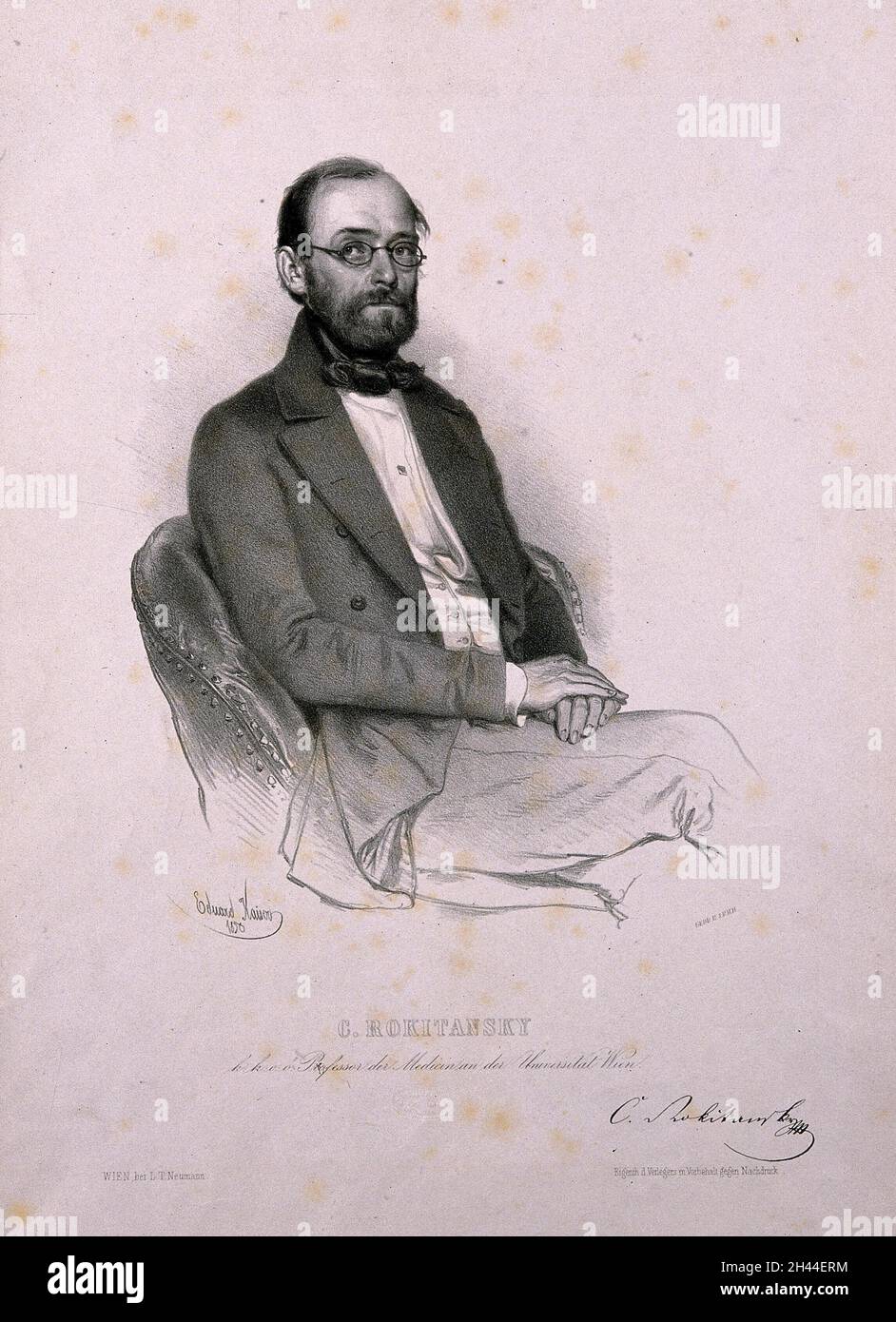 Karl, Freiherr von Rokitansky. Lithograph by E. Kaiser, 1850. Stock Photo