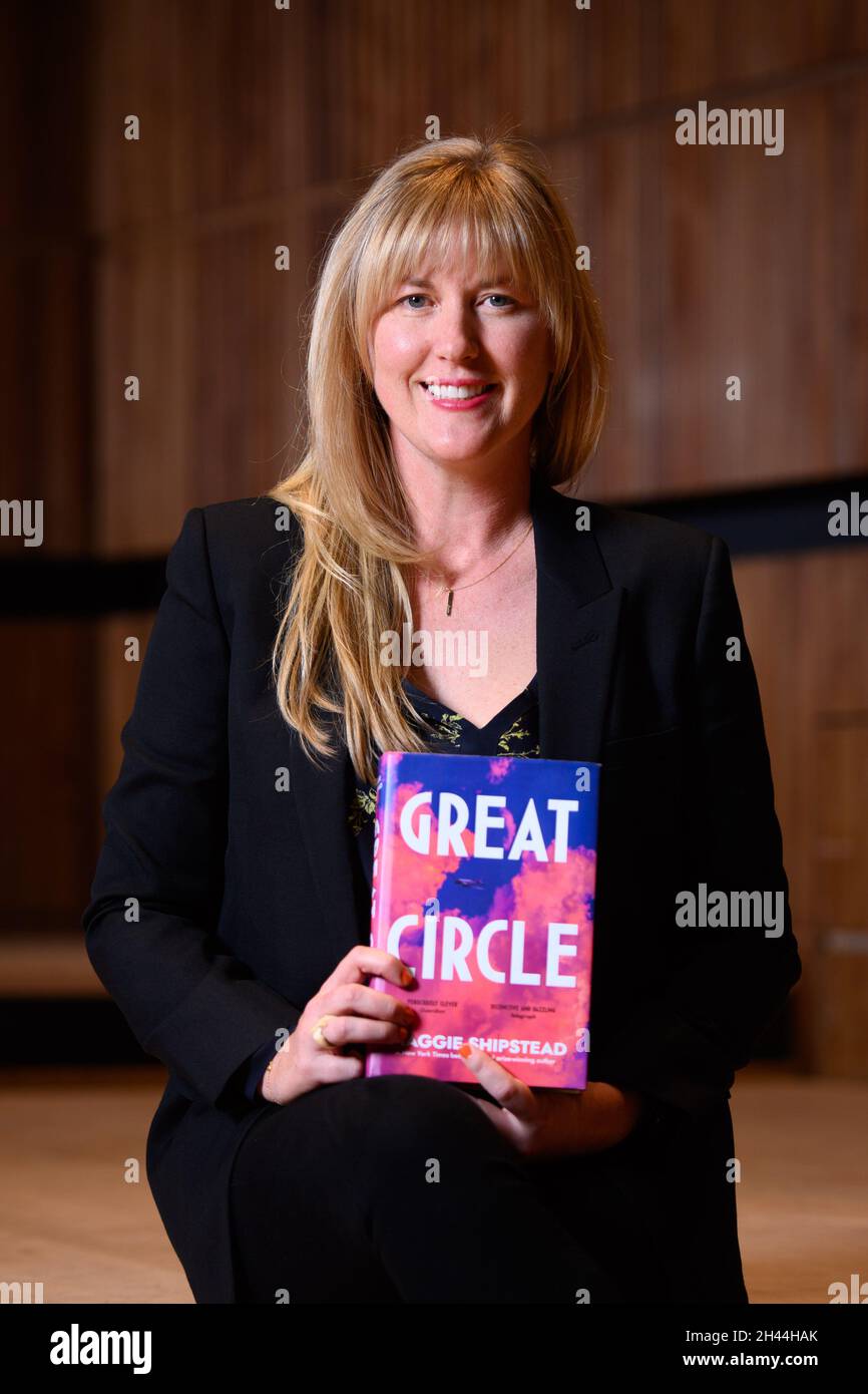 London, UK. 31 October 2021. Maggie Shipstead, with her book Great Circle, one of the six authors shortlisted for the 2021 Booker Prize, during a photo call at the Royal Festival Hall in London. Picture date: Sunday October 31, 2021. Photo credit should read: Matt Crossick/Empics/Alamy Live News Stock Photo