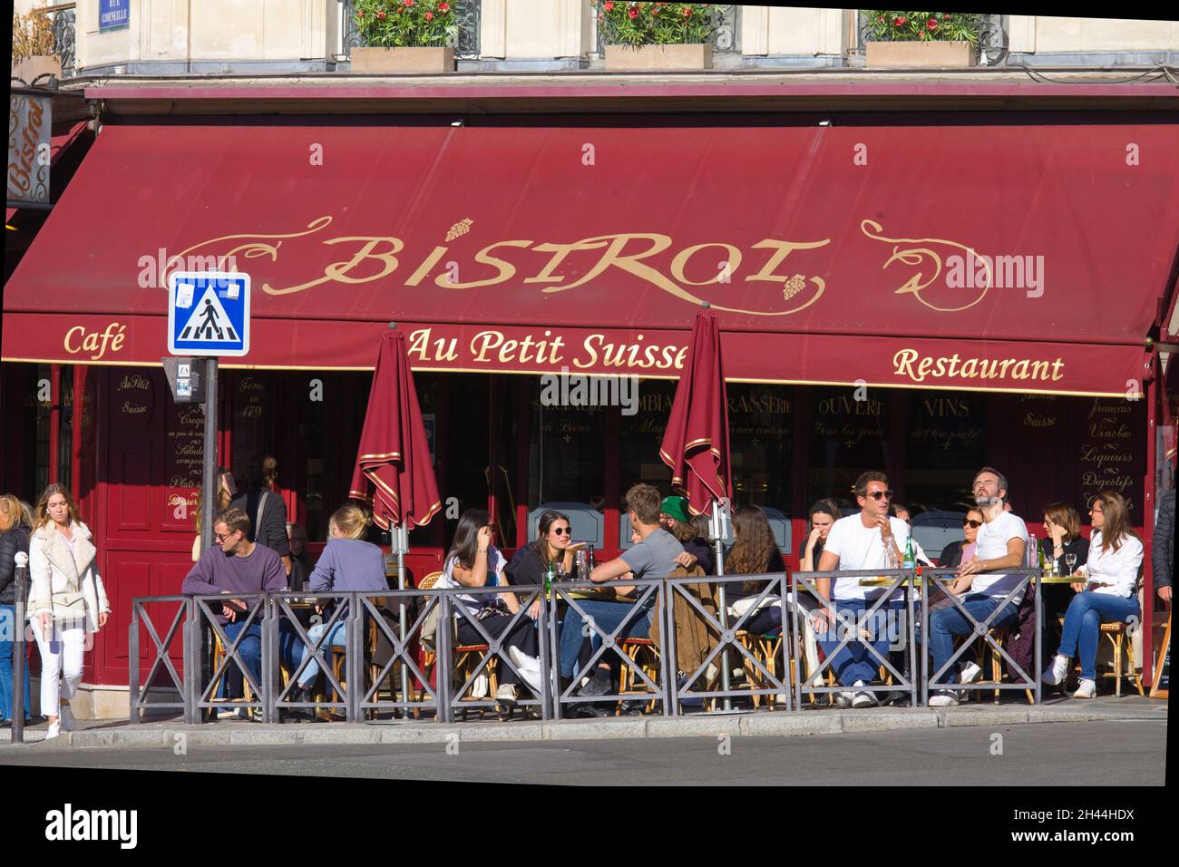 France, Paris, street scene,  restaurant, terrace, people, Stock Photo