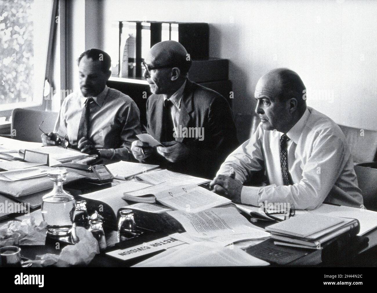 L.J. Bruce-Chwatt, George Macdonald and Carlos Alberto Alvarado. Photograph. Stock Photo