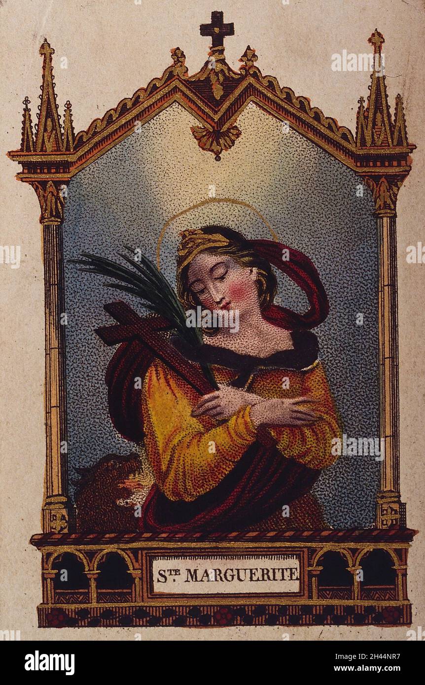 Saint Margaret. Colour lithograph. Stock Photo