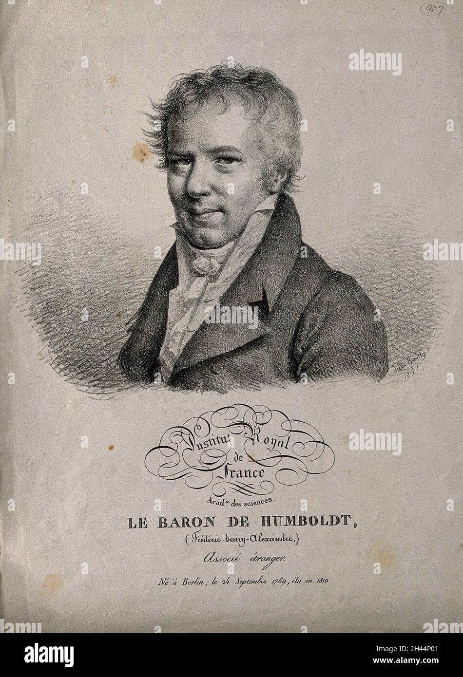 Friedrich Heinrich Alexander von Humboldt. Lithograph by J. Boilly, 1821. Stock Photo