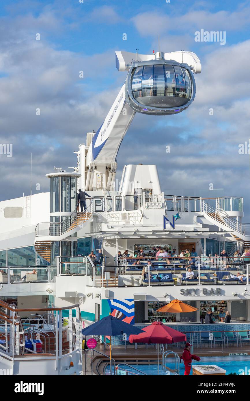 North Star POV ride, Pool Deck, Royal Caribbean 'Anthem of the Seas' cruise ship at berth, Liverpool, Merseyside, England, United Kingdom Stock Photo
