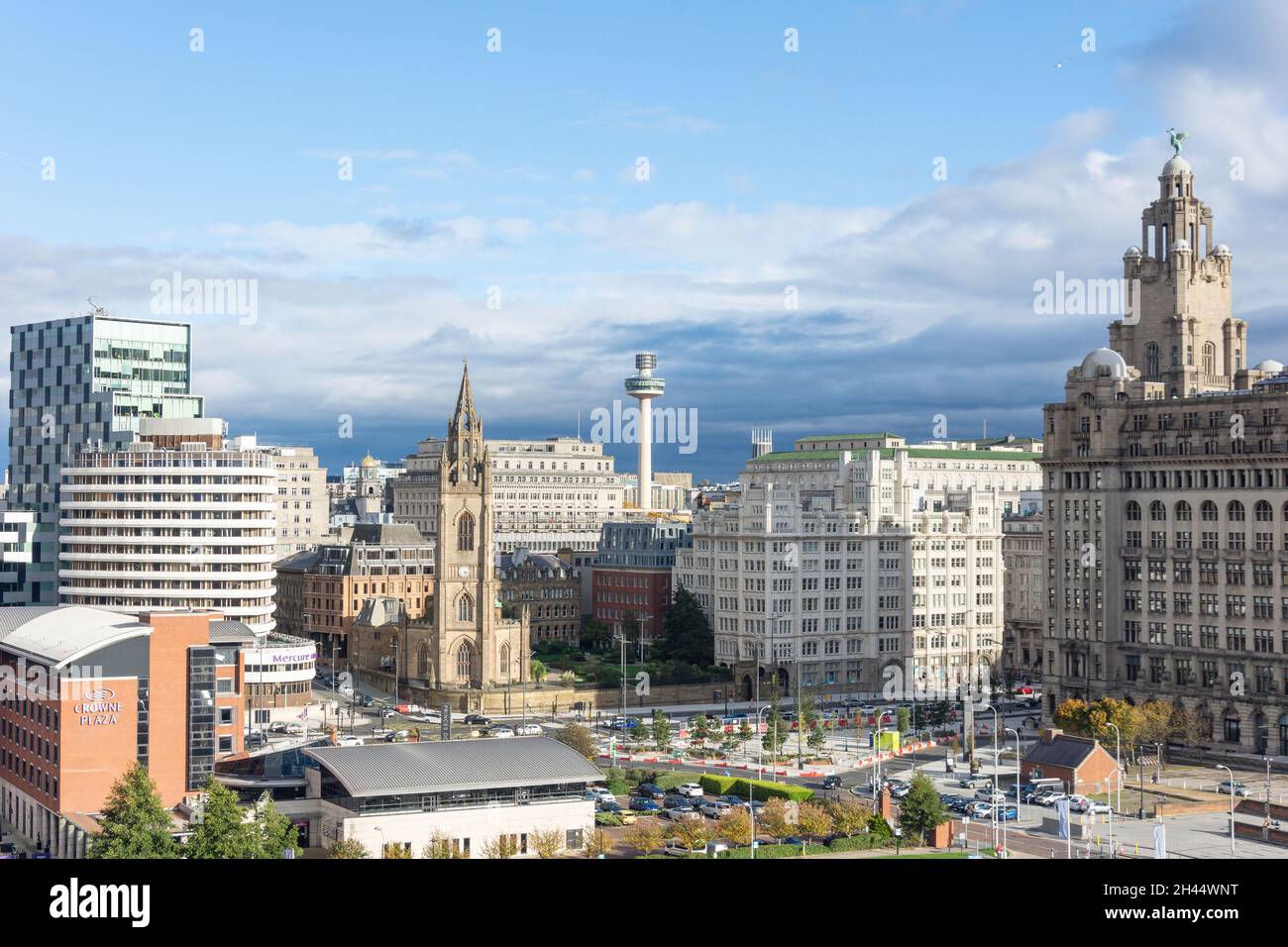 City Centre from Princes Dock, Pier Head, Liverpool, Merseyside, England, United Kingdom Stock Photo