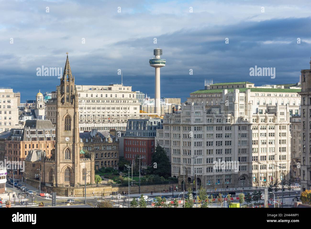 City Centre from Princes Dock, Pier Head, Liverpool, Merseyside, England, United Kingdom Stock Photo