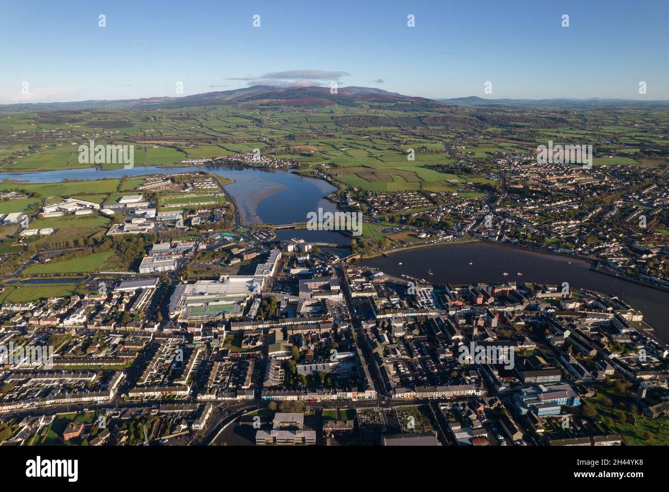 Drone image of Dungarvan town, County Waterford Stock Photo