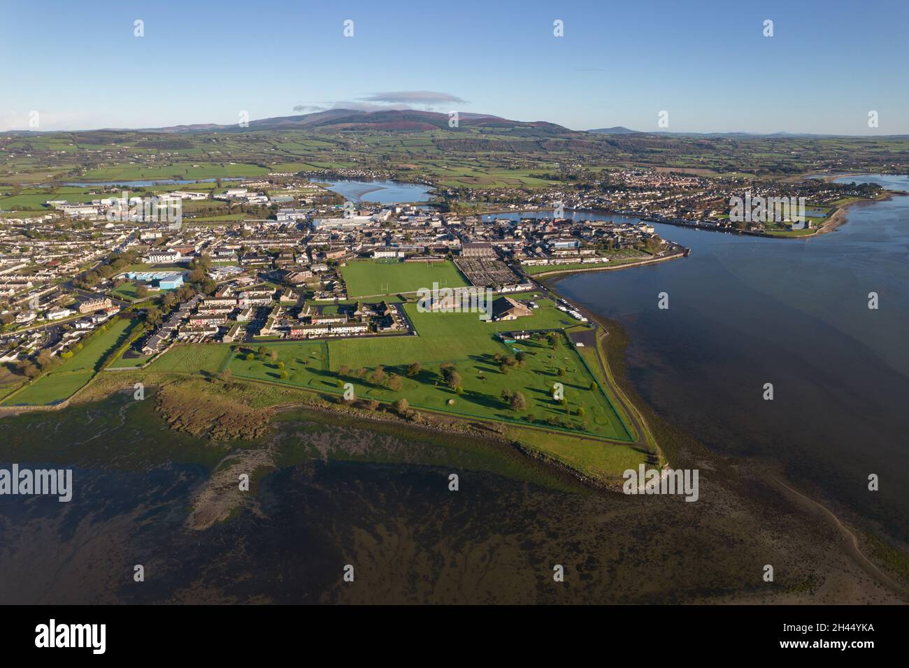 Drone image of Dungarvan town, County Waterford Stock Photo