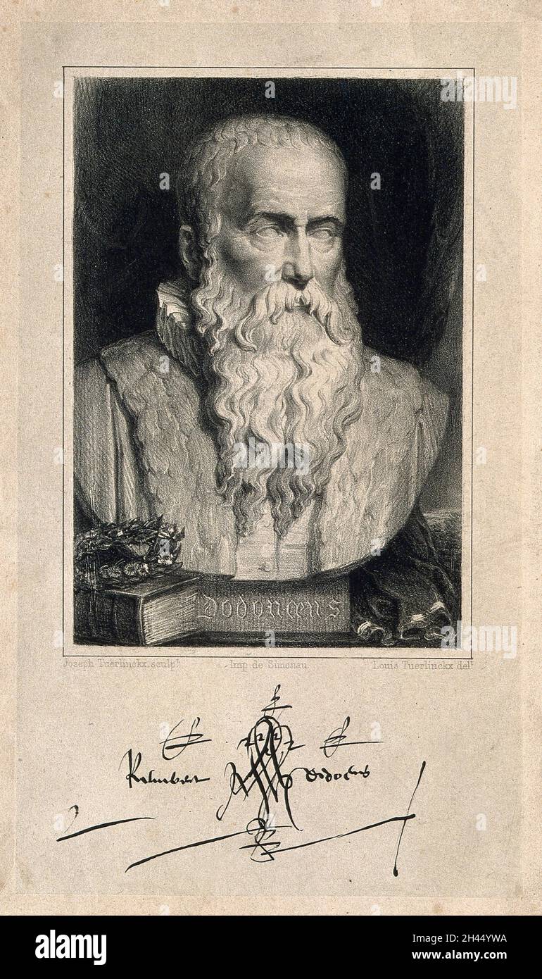 Rembert Dodoens. Lithograph by J.J. Tuerlinckx after L. Tuerlinckx ...