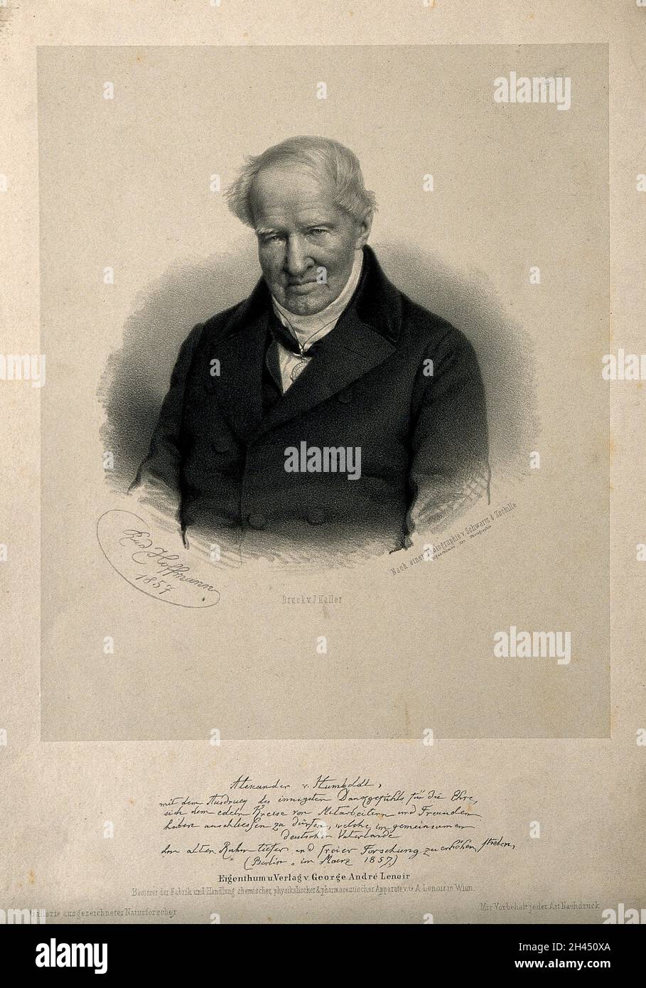 Friedrich Heinrich Alexander von Humboldt. Lithograph by R. Hoffmann, 1857, after Schwartz & Zschille. Stock Photo