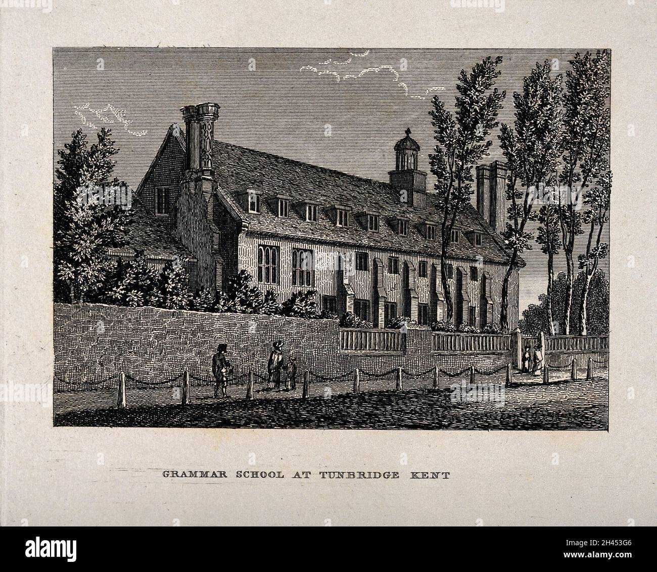 Grammar School, Tunbridge Wells, Kent. Engraving. Stock Photo