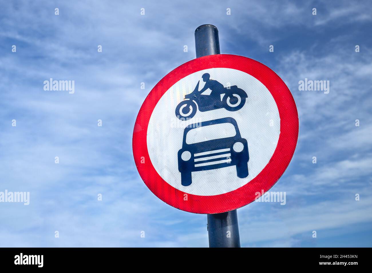 No motorbikes or cars warning sign  Stock Photo