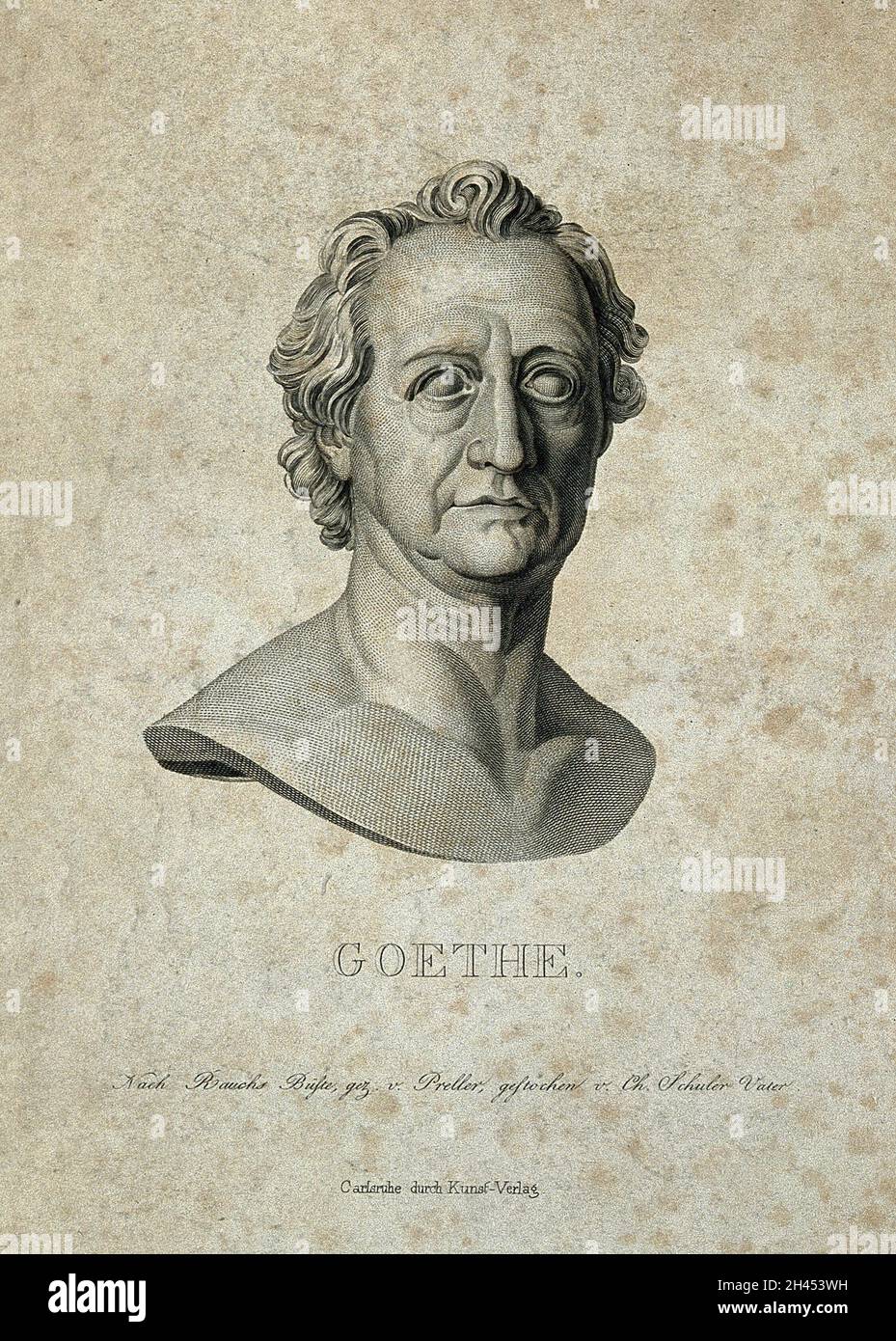 Johann Wolfgang von Goethe. Line engraving by C. Schuler, senior, after Preller after C. D. Rauch. Stock Photo