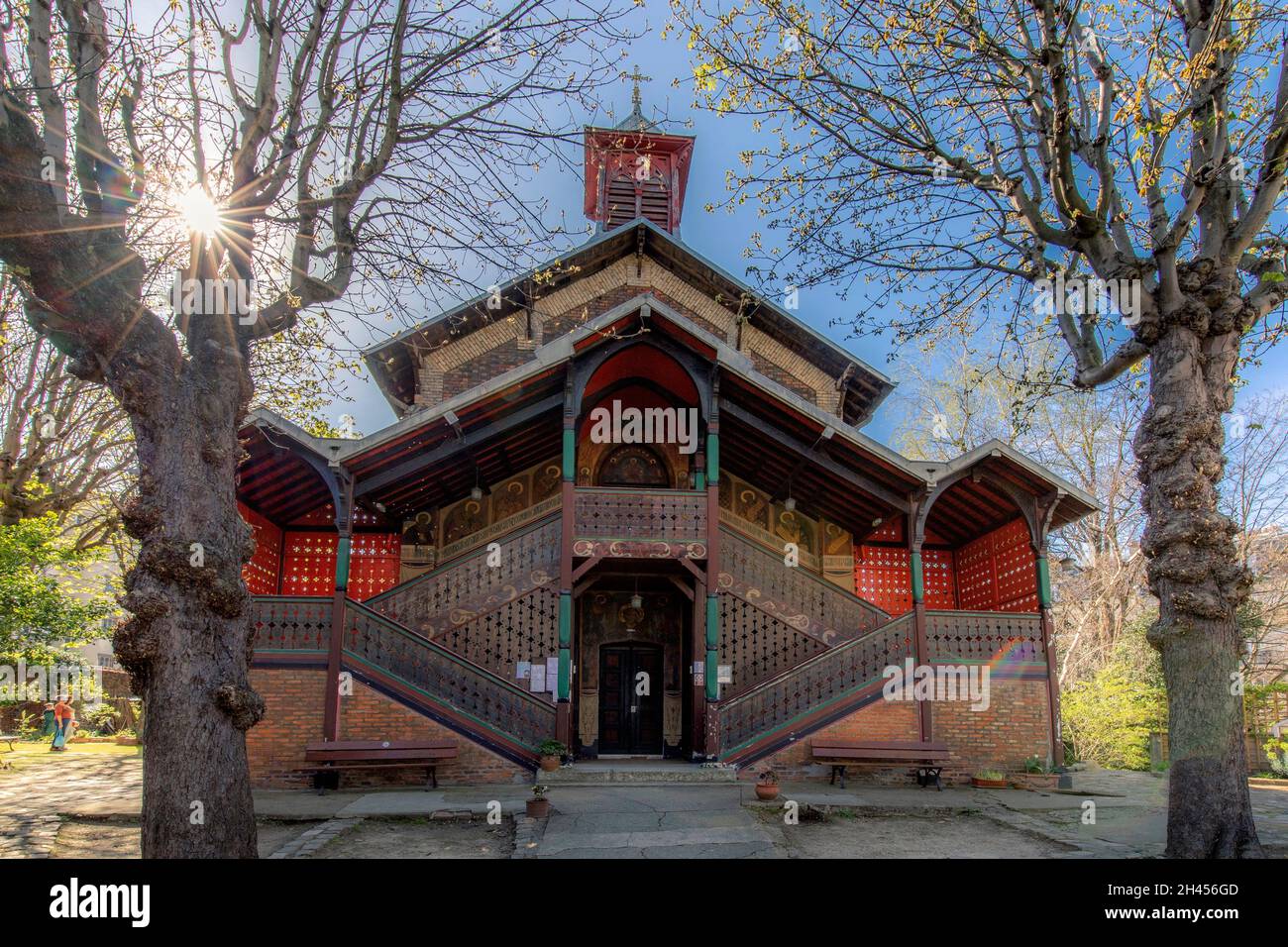 Paris, France - March 29, 2021: Church of Saint Serge de Radonège is an orthodox church placed in the 19th arrondissement in Paris Stock Photo